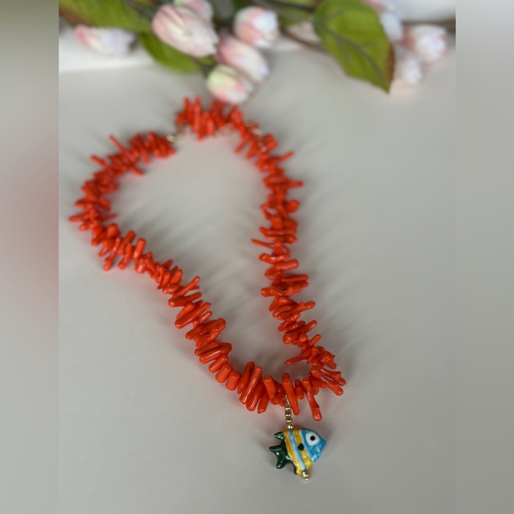 Camila Coelho Red Coral Chip Necklace with Enamel Fish Charm - Picture 5 of 6
